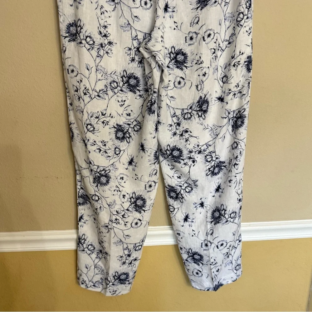 Chico’s LINEN Floral Print Straight Leg Pants White/ Blue Size 2.5 R (14/16) - Picture 10 of 13